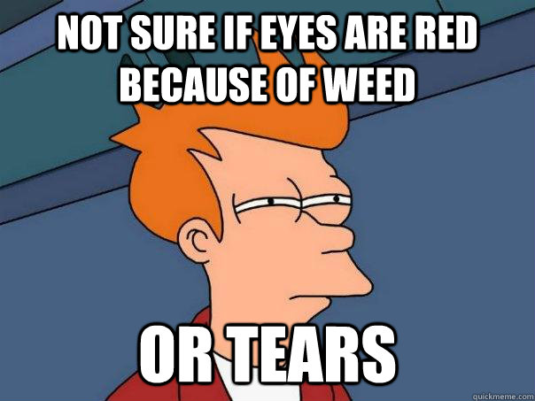 not sure if eyes are red because of weed or tears  Futurama Fry