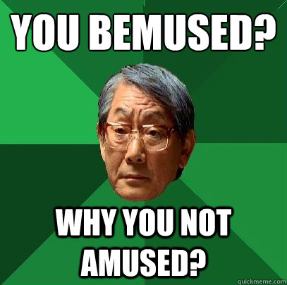 You bemused?
 why you not amused?  High Expectations Asian Father