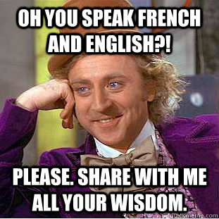 OH You speak french and english?! Please. share with me all your wisdom.  Creepy Wonka