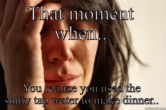 THAT MOMENT WHEN.. YOU REALIZE YOU USED THE SHITTY TAP WATER TO MAKE DINNER.. First World Problems