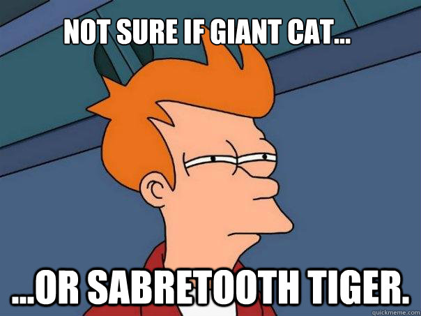 Not sure if giant cat... ...or sabretooth tiger.  Futurama Fry