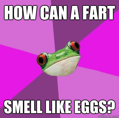 how can a fart  smell like eggs? - how can a fart  smell like eggs?  Foul Bachelorette Frog