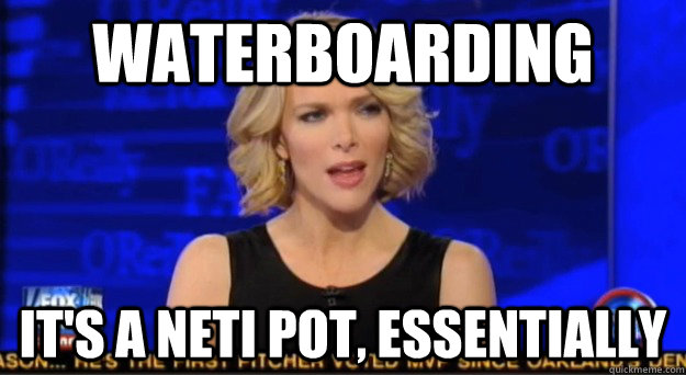 Waterboarding it's a neti pot, Essentially  Megyn spins everything