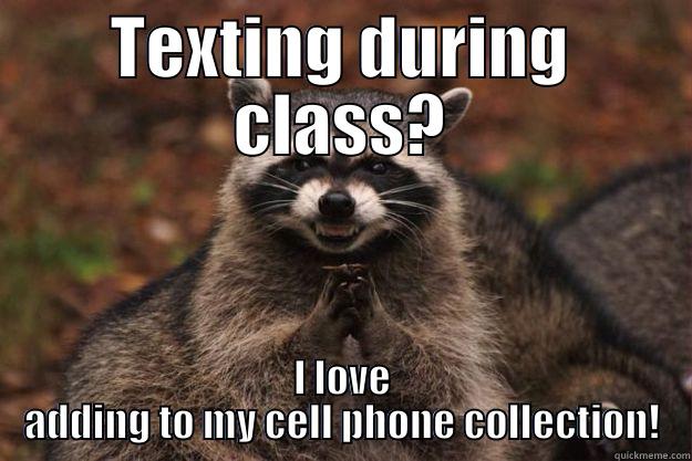 TEXTING DURING CLASS? I LOVE ADDING TO MY CELL PHONE COLLECTION! Evil Plotting Raccoon