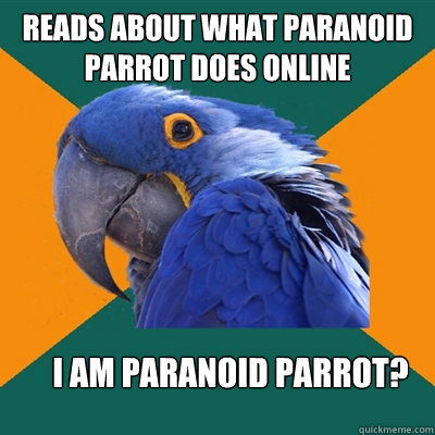 Reads about what paranoid parrot does online i am paranoid parrot?  Paranoid Parrot