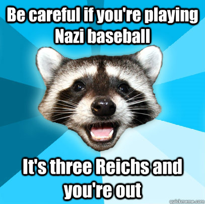 Be careful if you're playing Nazi baseball It's three Reichs and you're out  Lame Pun Coon