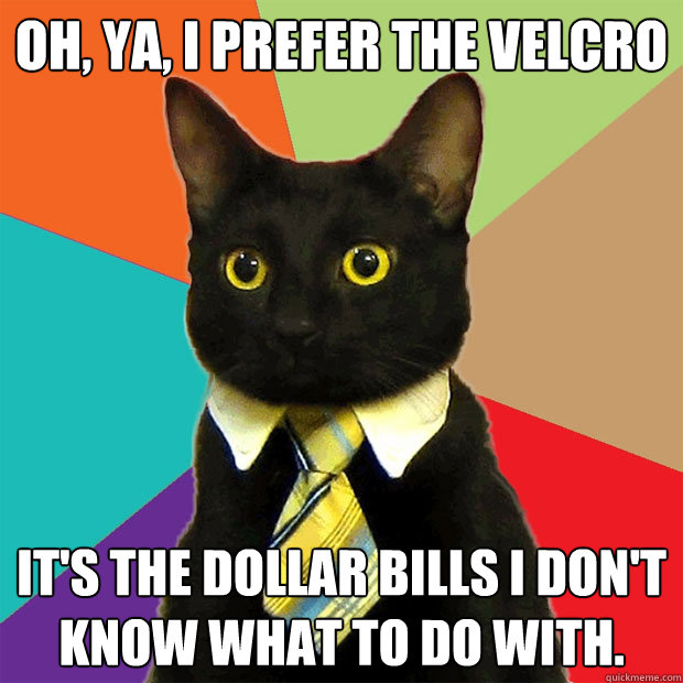 oh, ya, I prefer the velcro it's the dollar bills I don't know what to do with. - oh, ya, I prefer the velcro it's the dollar bills I don't know what to do with.  Business Cat