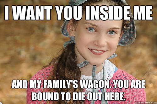 I want you inside me and my family's wagon. You are bound to die out here.  