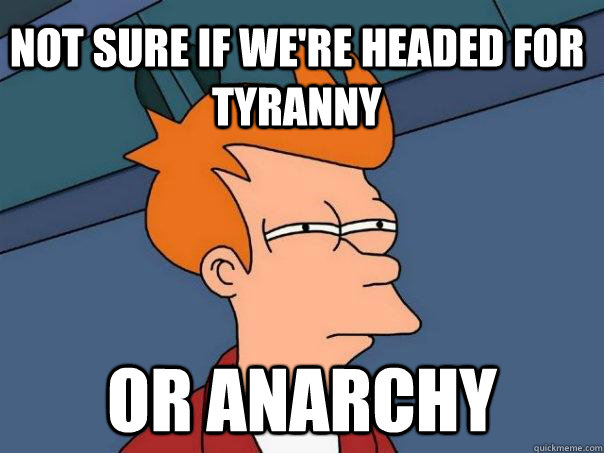 Not sure if we're headed for tyranny Or Anarchy  Futurama Fry
