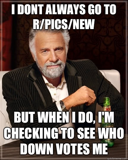 I dont always go to r/pics/new But when i do, I'm checking to see who down votes me  The Most Interesting Man In The World