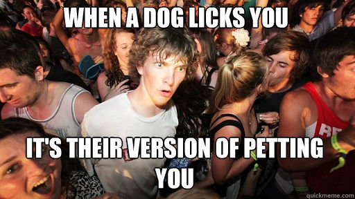 When a dog licks you
 it's their version of petting you  Sudden Clarity Clarence
