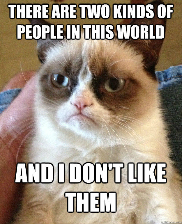 there are two kinds of people in this world and i don't like them  Grumpy Cat