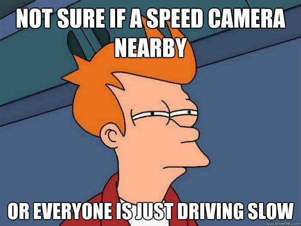 Not sure if a Speed Camera nearby or everyone is just driving slow  Futurama Fry