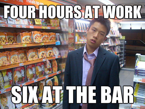 Four hours at work six at the bar  Disenchanted Young Professional
