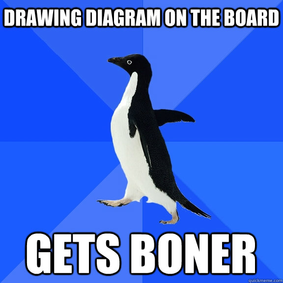 drawing diagram on the board gets boner    Socially Awkward Penguin
