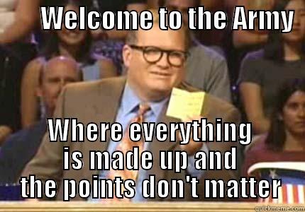         WELCOME TO THE ARMY   WHERE EVERYTHING IS MADE UP AND THE POINTS DON'T MATTER Whose Line