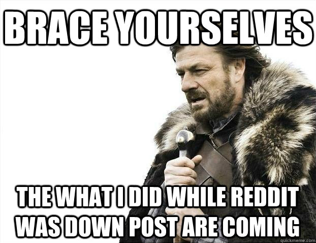 Brace yourselves The what i did while reddit was down post are coming   BRACEYOSELVES