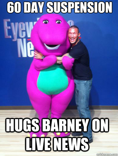 60 day suspension Hugs barney on live news  wwe randy orton suspended