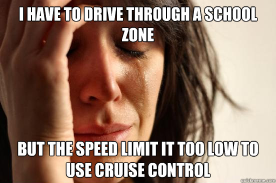 I have to drive through a school zone But the speed limit it too low to use cruise control  First World Problems