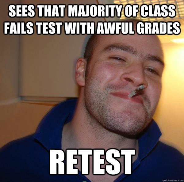 Sees that majority of class fails test with awful grades RETEST - Sees that majority of class fails test with awful grades RETEST  Misc