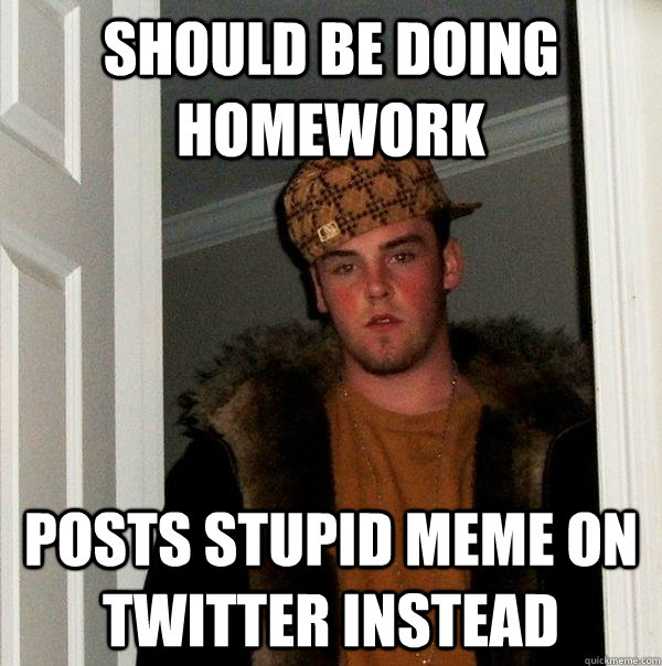 should be doing homework posts stupid meme on twitter instead - should be doing homework posts stupid meme on twitter instead  Scumbag Steve