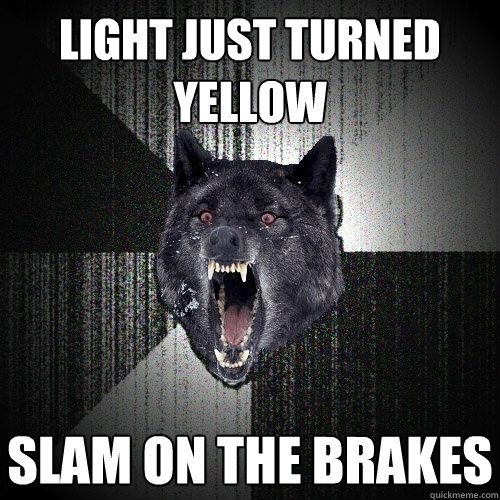 Light just turned yellow Slam on the brakes  Insanity Wolf