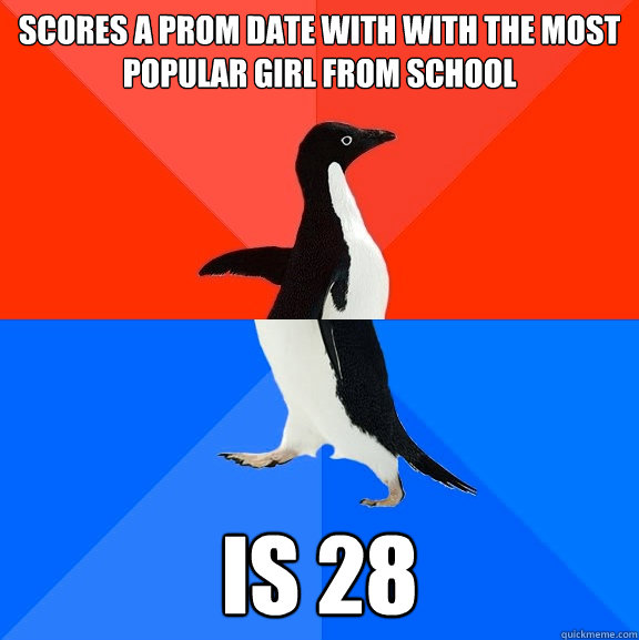 Scores a prom date with with the most popular girl from school Is 28  Socially Awesome Awkward Penguin
