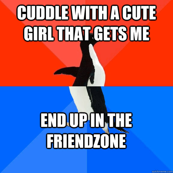 cuddle with a cute girl that gets me end up in the friendzone  Socially Awesome Awkward Penguin