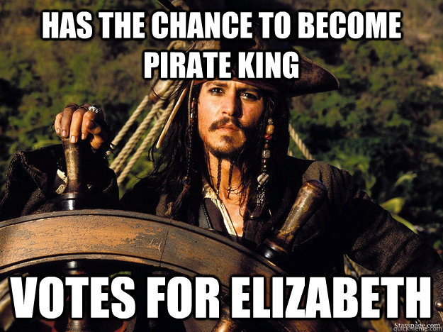 has the chance to become pirate king votes for Elizabeth  