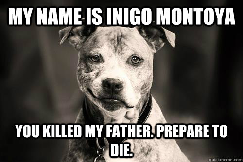 My Name is inigo montoya you killed my father. prepare to die.   
