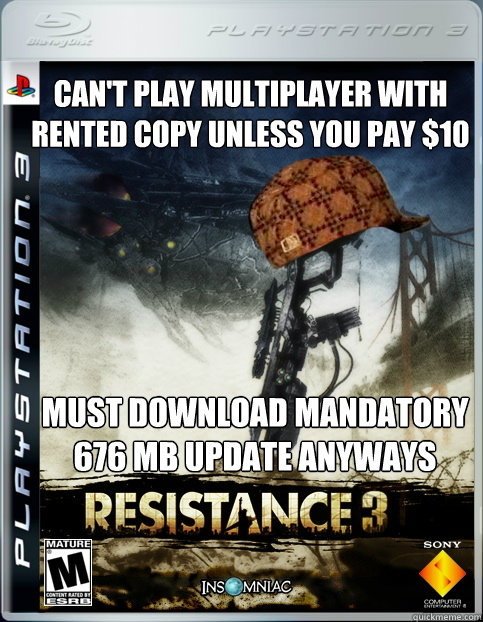 can't play multiplayer with rented copy unless you pay $10 must download mandatory 676 mb update anyways  