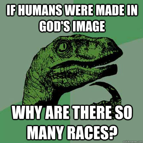 If humans were made in God's image Why are there so many races?  Philosoraptor