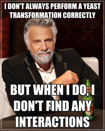 I don't always perform a yeast transformation correctly but when I do, I don't find any interactions  The Most Interesting Man In The World