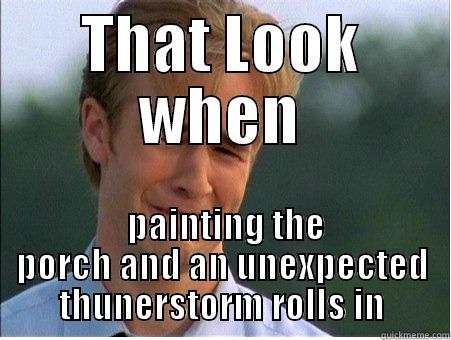 THAT LOOK WHEN  PAINTING THE PORCH AND AN UNEXPECTED THUNERSTORM ROLLS IN 1990s Problems