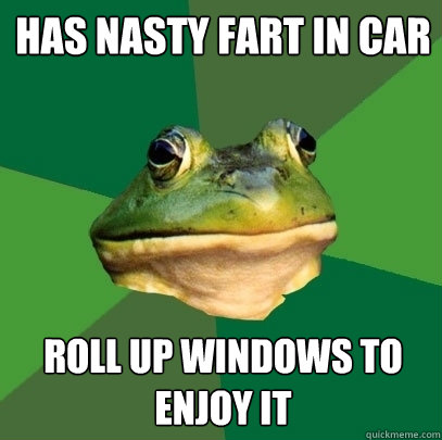 HAS NASTY FART IN CAR ROLL UP WINDOWS TO ENJOY IT  Foul Bachelor Frog