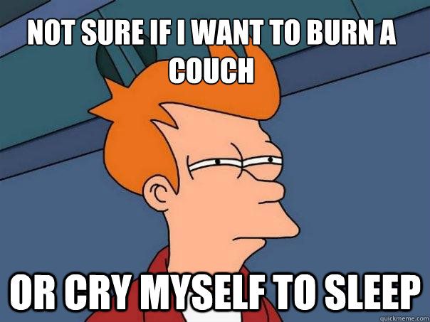 Not sure if i want to burn a couch or cry myself to sleep - Not sure if i want to burn a couch or cry myself to sleep  Futurama Fry
