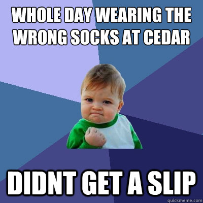 Whole day wearing the wrong socks at cedar didnt get a slip  Success Kid