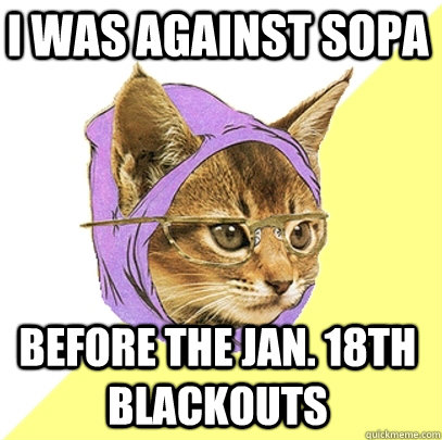 I was against SOPA before the Jan. 18th blackouts  Hipster Kitty