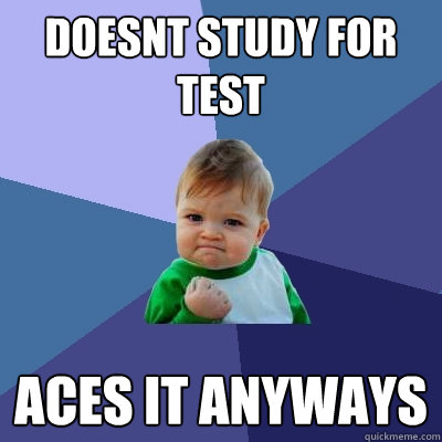 DOESNT STUDY FOR TEST ACES IT ANYWAYS - DOESNT STUDY FOR TEST ACES IT ANYWAYS  Success Kid