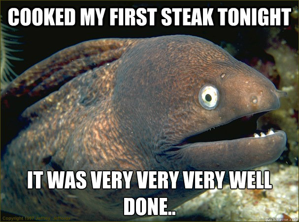 Cooked my first steak tonight It was very very VERY well done.. - Cooked my first steak tonight It was very very VERY well done..  Bad Joke Eel