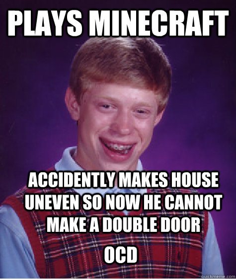 Plays Minecraft Accidently makes house uneven so now he cannot make a double door OCD  Bad Luck Brian
