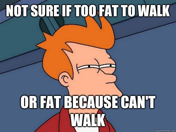 Not sure if too fat to walk Or fat because can't walk  Futurama Fry