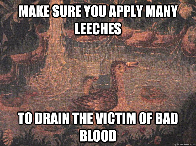 make sure you apply many leeches to drain the victim of bad blood  Medieval Advice Mallard