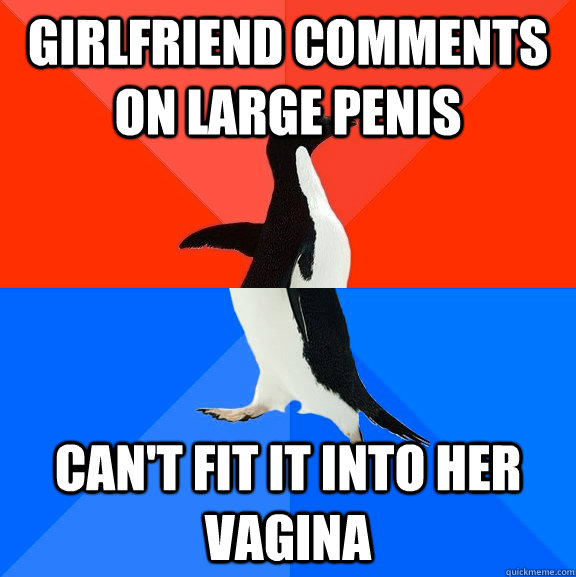 girlfriend comments on large penis can't fit it into her vagina - girlfriend comments on large penis can't fit it into her vagina  Socially Awesome Awkward Penguin