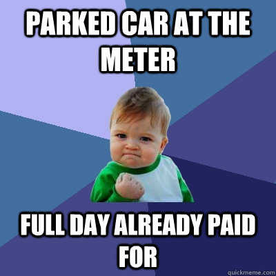 Parked car at the meter Full day already paid for - Parked car at the meter Full day already paid for  Success Kid