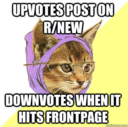 Upvotes post on R/new downvotes when it hits frontpage  - Upvotes post on R/new downvotes when it hits frontpage   Hipster Kitty