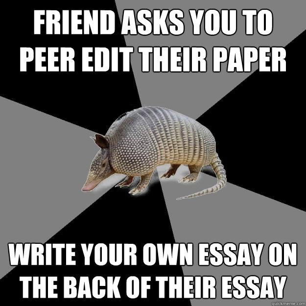friend asks you to peer edit their paper  write your own essay on the back of their essay  English Major Armadillo