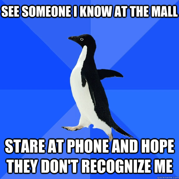 See someone i know at the mall stare at phone and hope they don't recognize me    Socially Awkward Penguin