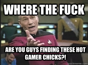 Where the fuck are you guys finding these hot gamer chicks?!  Annoyed Picard