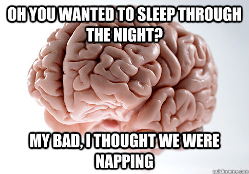 OH you wanted to sleep through the night? My bad, i thought we were napping - OH you wanted to sleep through the night? My bad, i thought we were napping  Scumbag Brain
